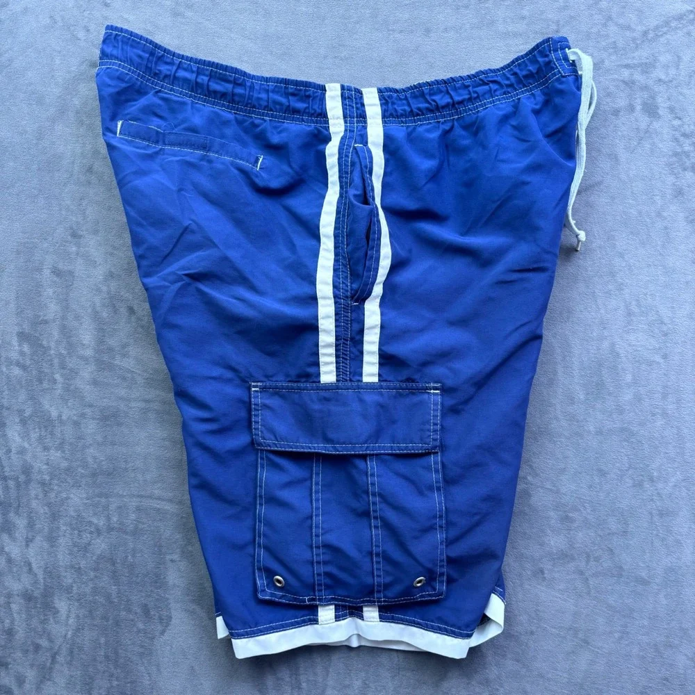 Beverly Hills Polo Club Mens XXL Blue Swim Trunks Cargo Shorts Racing Stripe
